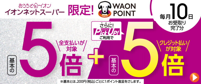 【イオンネットスーパー】毎月10日お受取り完了分 WAON POINT基本の5倍