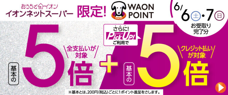 【イオンネットスーパー】6/6・7 WAON POINT基本の5倍！