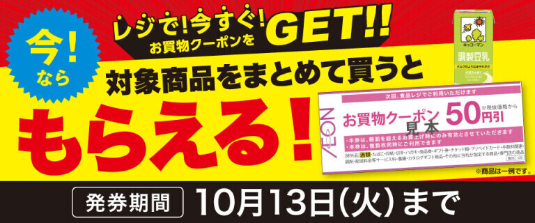 対象商品をまとめて買うともらえる！レジで今すぐクーポンをGET！